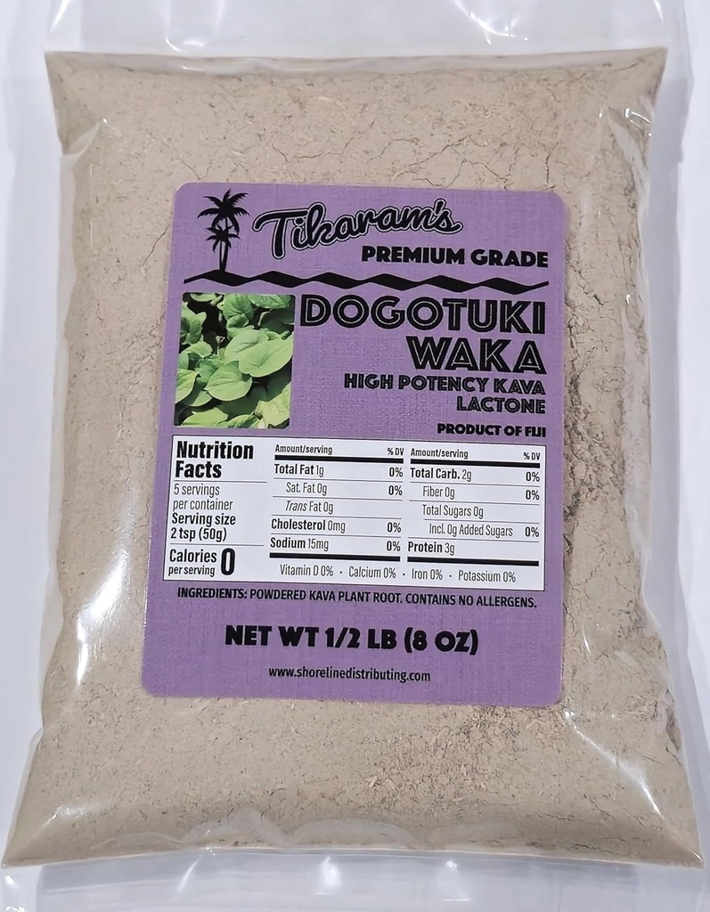 Tikaram's Kava Root Powder, Premium Grade Fiji Dogotuki Waka, Noble Strain, High Potency Lactone, 8 Ounce (Pack of 1)