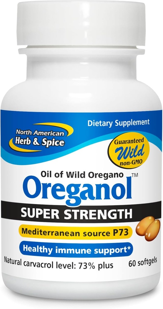 NORTH AMERICAN HERB & SPICE Super Strength Oreganol P73-60 Softgels - Immune System Support - Vegan Friendly Wild Oregano - Non-GMO - 60 Servings