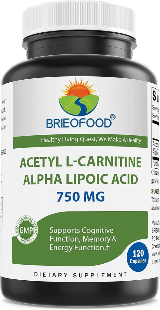 Brieofood Acetyl L-Carnitine Alpha Lipoic Acid (ALA ALC) 750 mg 120 Capsules