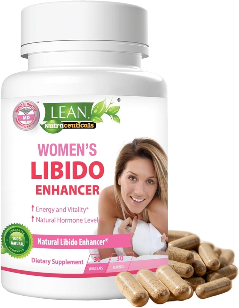 Lean Nutra Libido Booster for Women with Maca Root, Horny Goat Weed, Tongkat Ali, Fenugreek – Natural Menopause & PMS Support, Hormone Balance & Energy Supplement – 30 Vegan Capsules