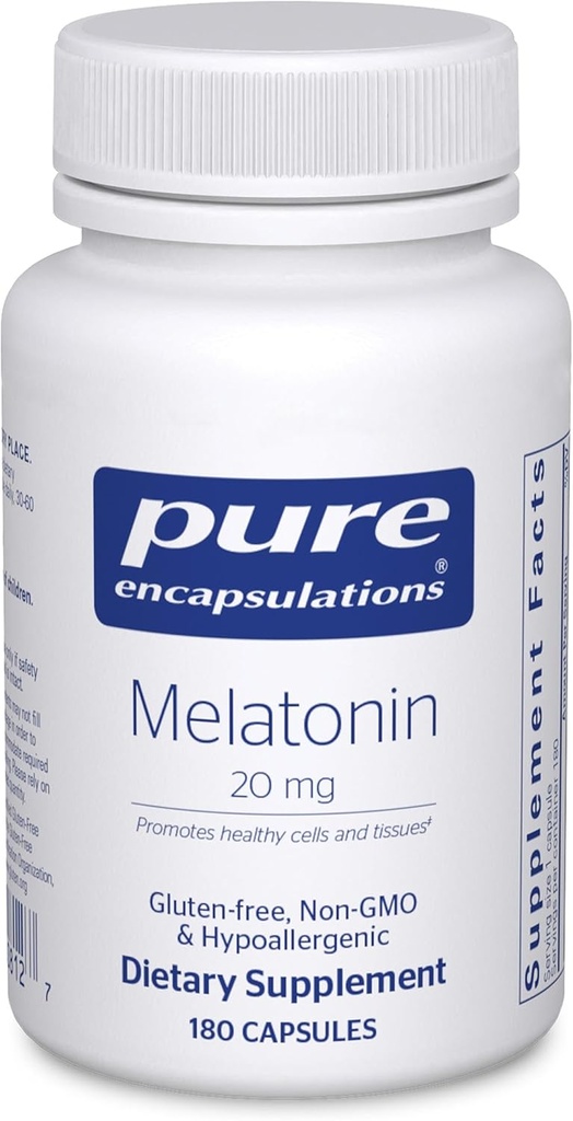 Pure Encapsulations Melatonin 20 mg - Not Intended for Sleep Support - for Immune System & Healthy Cells - 99.5% Purity Melatonin - Gluten Free & Non-GMO - 180 Capsules