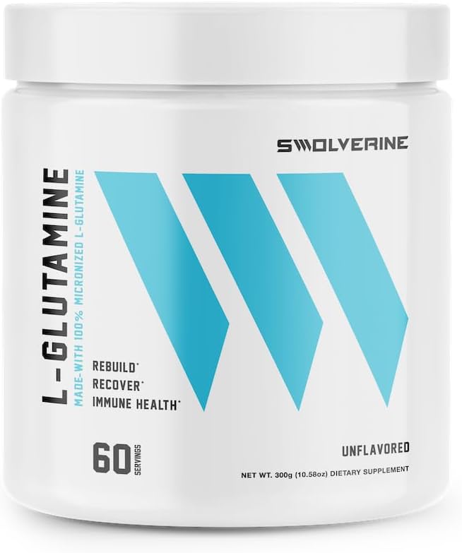 Swolverine L-Glutamine | Reduces Exercise Induced Muscle Soreness, Improves Recovery, Enhances Gut Health, Supports Immune Health, Vegan, Non-GMO, GF, 5g Per Serving (60 Servings)