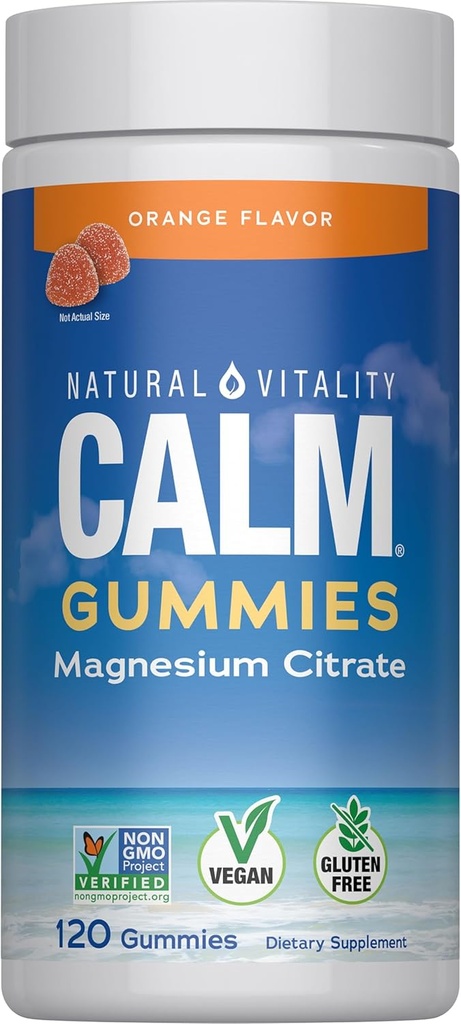 Natural Vitality Calm Magnesium Supplement, Anti-Stress Gummies, Vegan, Gluten-Free, Orange Flavor, 120 Gummies