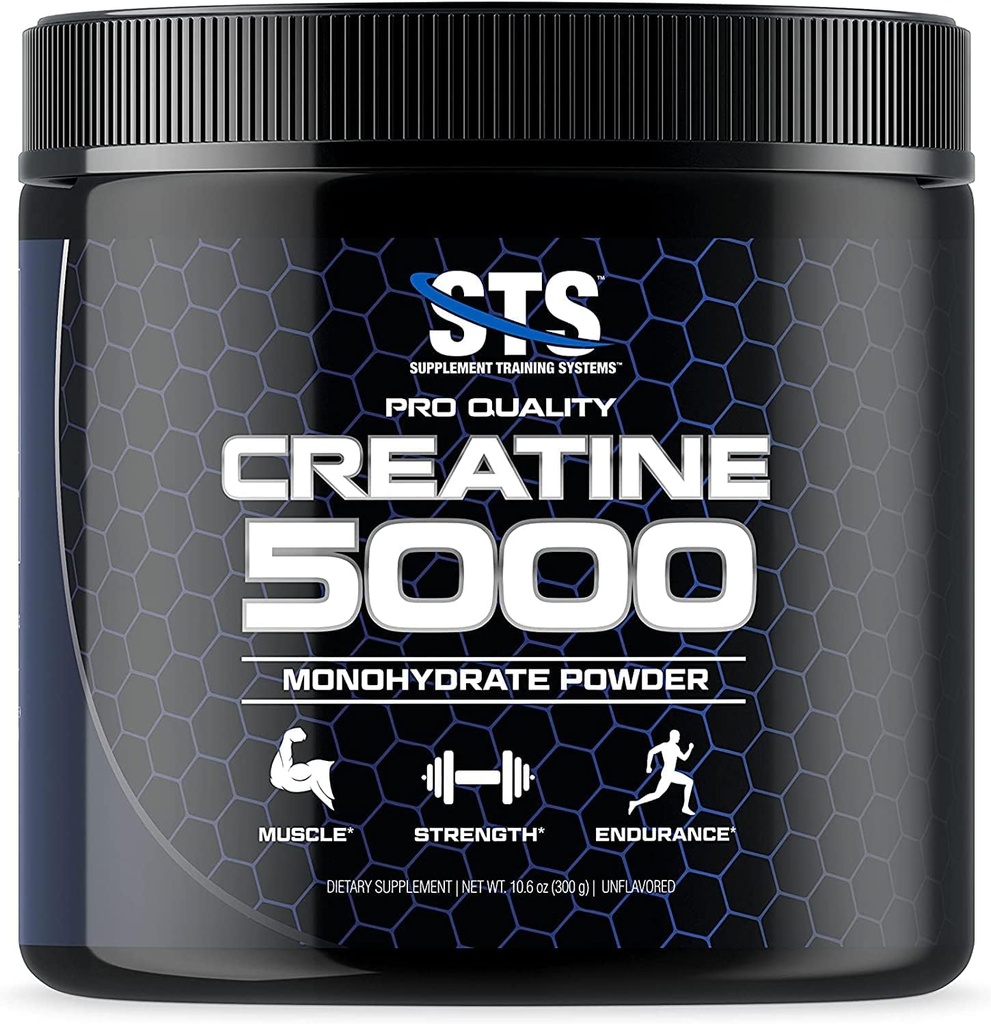 STS Creatine 300 Grams - 100% Pure Raw Creatine Monohydrate Powder, Pre-Workout, Post-Workout, Build Muscle and Stamina - 60 Servings - with Scoop