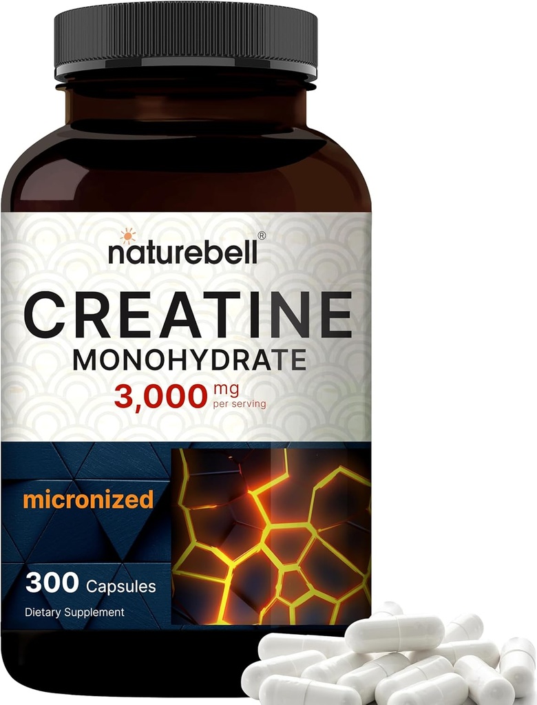 Creatine Monohydrate Capsules 3,000mg Per Serving, 300 Count | Micronized, Unflavored Creatine Pills | Pre-Workout & Muscle Strength Support | Easy to Swallow, Filler-Free | 50 Servings