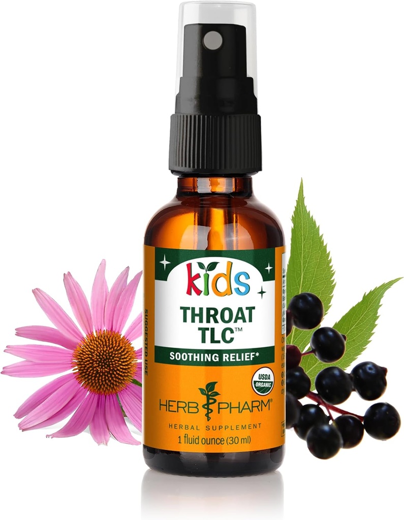 Herb Pharm Kids Certified-Organic Alcohol-Free Throat TLC Herbal Spray, 1 Ounce
