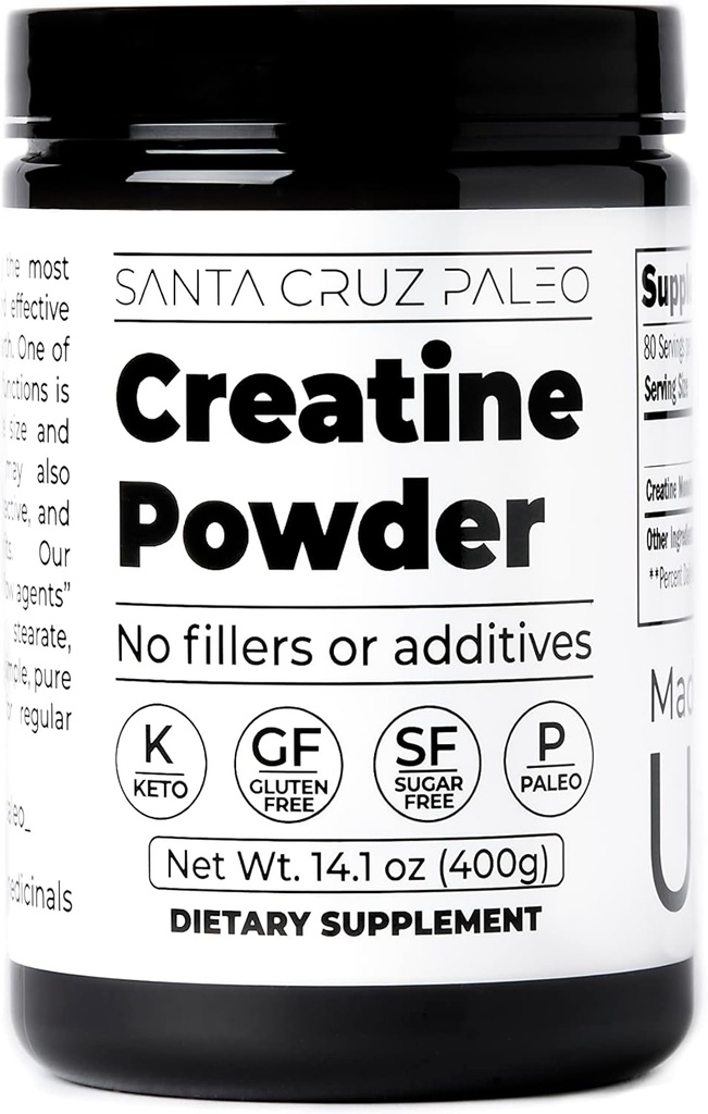 Santa Cruz Paleo, Creatine Monohydrate Powder Micronized, Unflavored Pre Workout and Muscle Support Supplement, Gluten Free Keto, Mix with Water or Shakes, No Fillers or Additives, 80 Servings, 400g