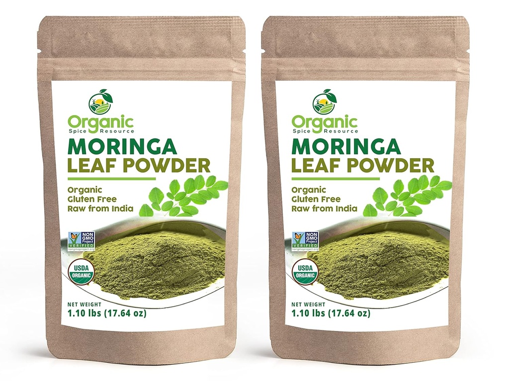 Organic Moringa Powder - 35.28 oz | Pack of 2 | USDA Organics, Non-GMO, Kosher, Halal, Moringa Olifera Powder - 100% Raw and Natural, by OSR