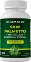 Vitamatic Saw Palmetto Extract for Men & Women 180 Veg Capsules - Made with Pumpkin Seed, Pygeum, Nettle Leaf - Made in The USA - Promotes Healthy Prostate Function