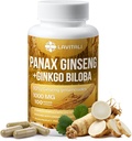 Ginseng & Ginkgo Biloba 100 Veggie Capsules, Energy Ginseng Root Extract Powder, with Ginkgo Biloba Extract, 100% Natural & Non-GMO, Vegan, Gluten Free, Dairy Free