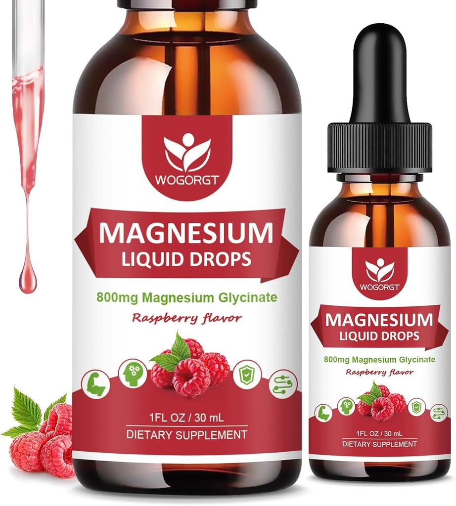 (2 Pack) Magnesium Glycinate Liquid Drops with Citrate & Taurate - High Absorption 1000mg Liquid Magnesium Complex with D3, GABA, L-theanine for Cognition, Muscle & Focus, Raspberry Flavor - 30mL