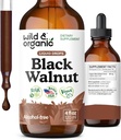 Wild & Organic Black Walnut Tincture - Detox Cleanse w/Black Walnut Hull Extract - Herbal Supplement for Gut Cleanse Detox and Digestive Well-Being - Vegan, Sugar & Alcohol-Free - 4 fl oz