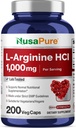 NusaPure L-Arginine 1000 mg 200 Veggie Capsules (Non-GMO, Vegetarian, Vegan)