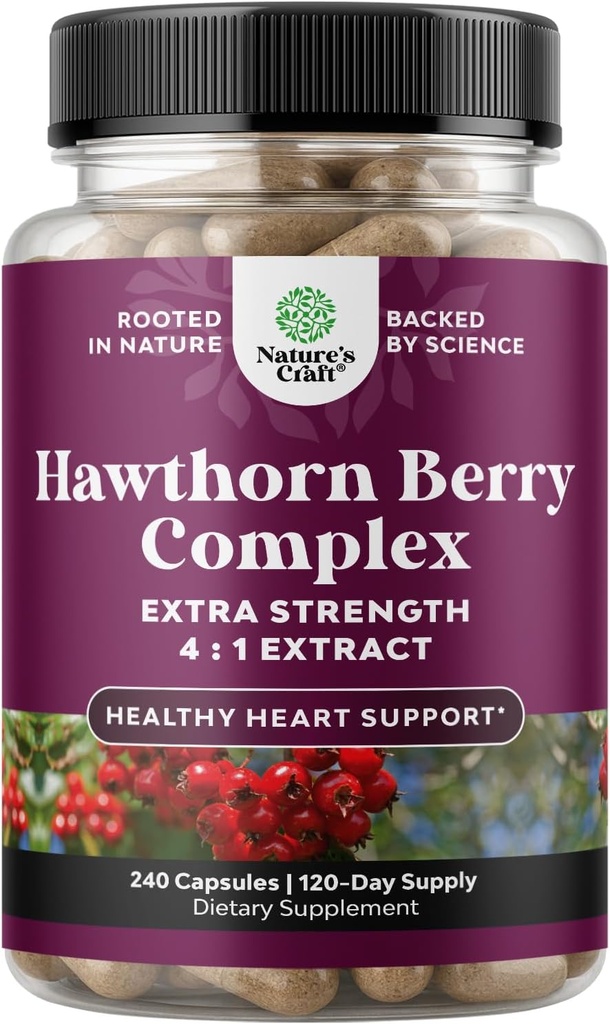 High Strength Hawthorn Berry Capsules - Pure Antioxidant Hawthorn Berry Supplement with Leaf & Flower Extract 4:1 for Healthy Heart & Digestion - Energy Support for Men & Women - 240 Count Pack