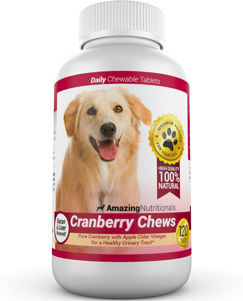 Amazing Cranberry for Dogs Pet Antioxidant, Urinary Tract Support Prevents and Eliminates UTI in Dogs, 120 Chews