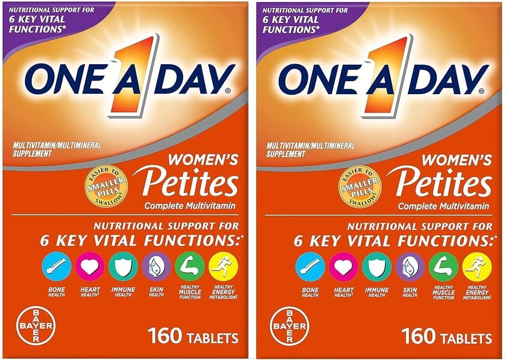 ONE A DAY Women’s Petites Multivitamin,Supplement with Vitamin A, C, D, E and Zinc for Immune Health Support, B Vitamins, Biotin, Folate (as folic Acid) & More,Tablet, 160 Count (Pack of 2)