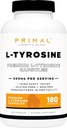 Primal L-Tyrosine Capsules (180 Capsules / 500 mg Per Serving) | Tyrosine Amino Acid Supplement