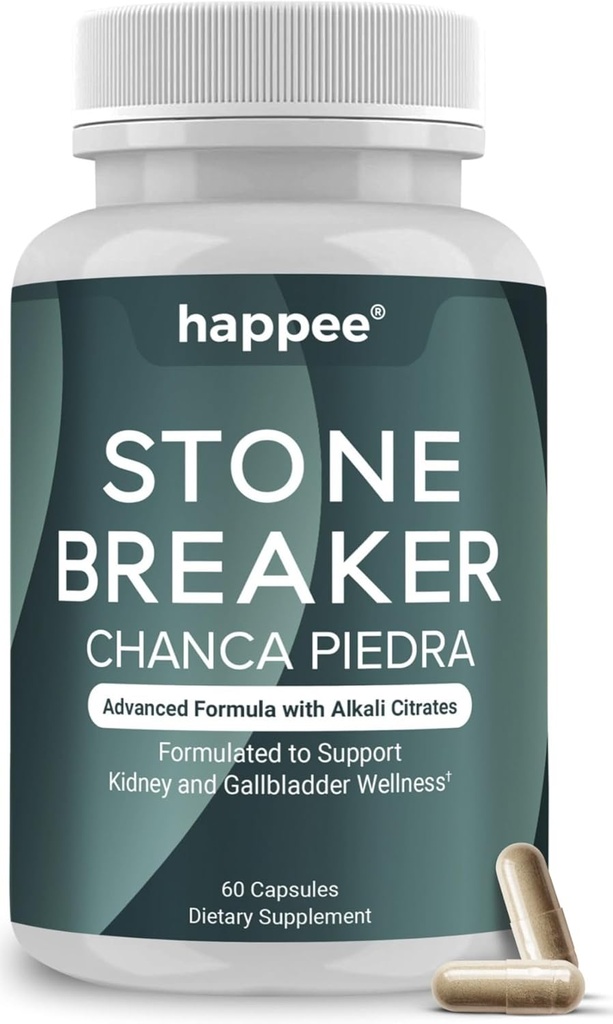 Happee Chanca Piedra Stone Breaker Kidney & Gallbladder Cleanse – Kidney Stone Dissolver & Passage Support - High Potency Phyllanthus Niruri with Magnesium, Potassium & Herbal Blend - 60 Capsules
