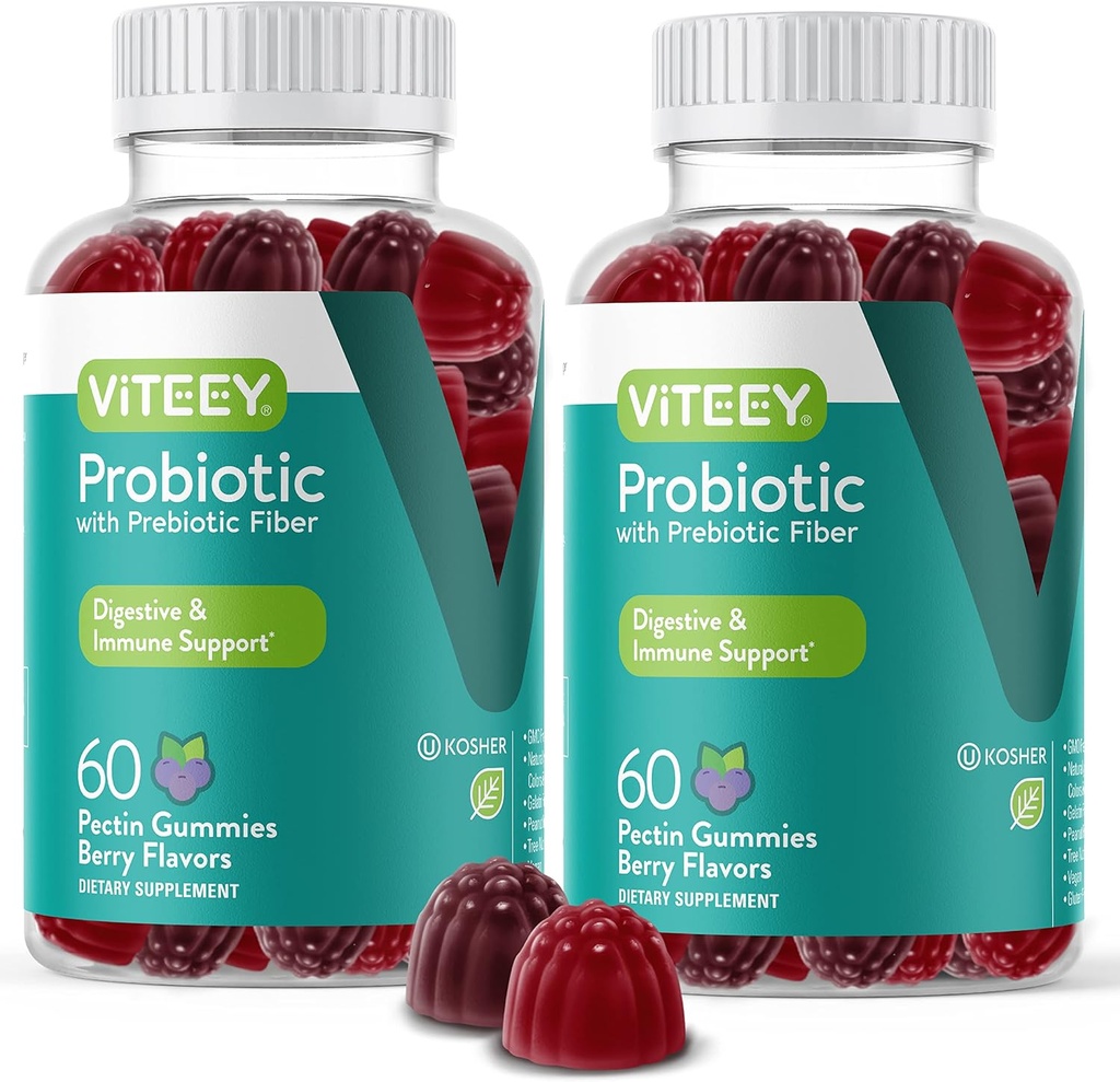 VITEEY Probiotic Gummies with Prebiotics – Gut Health Supplements for Digestive Health – 2 Billion CFUs – Vegan, Gluten-Free – 120 Count