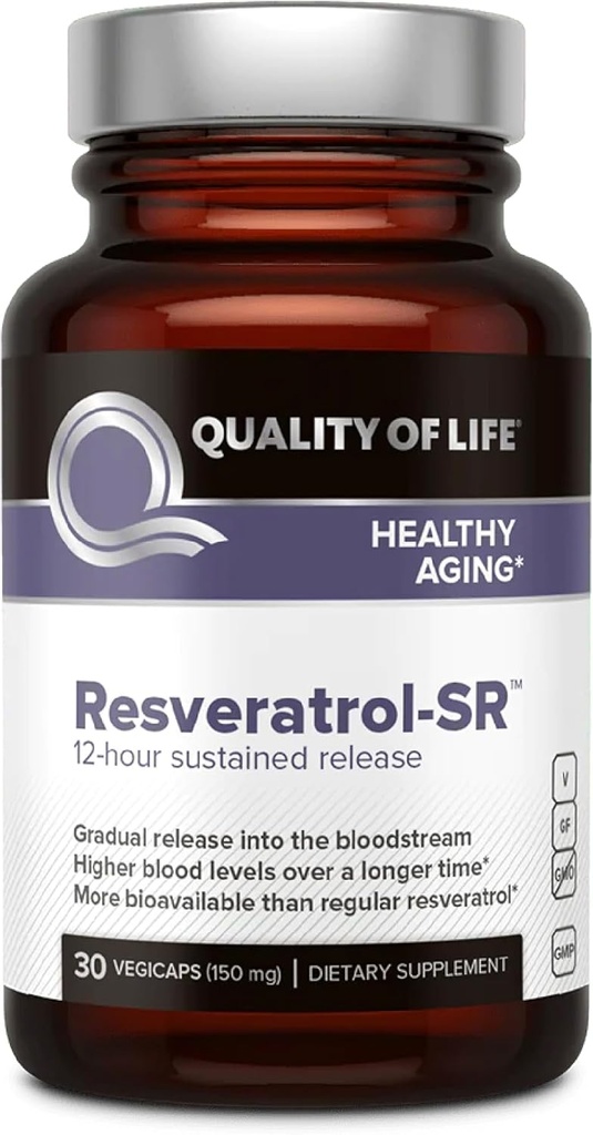 Quality of Life Resveratrol SR - Powerful Anti Aging All Natural Formula - 30 Vegicaps