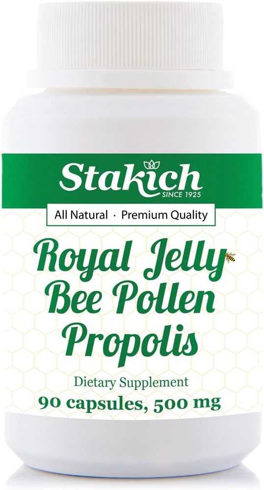 Stakich 500 mg Capsules (Royal Jelly, Bee Pollen, Propolis Capsules 500 mg (90 Count))