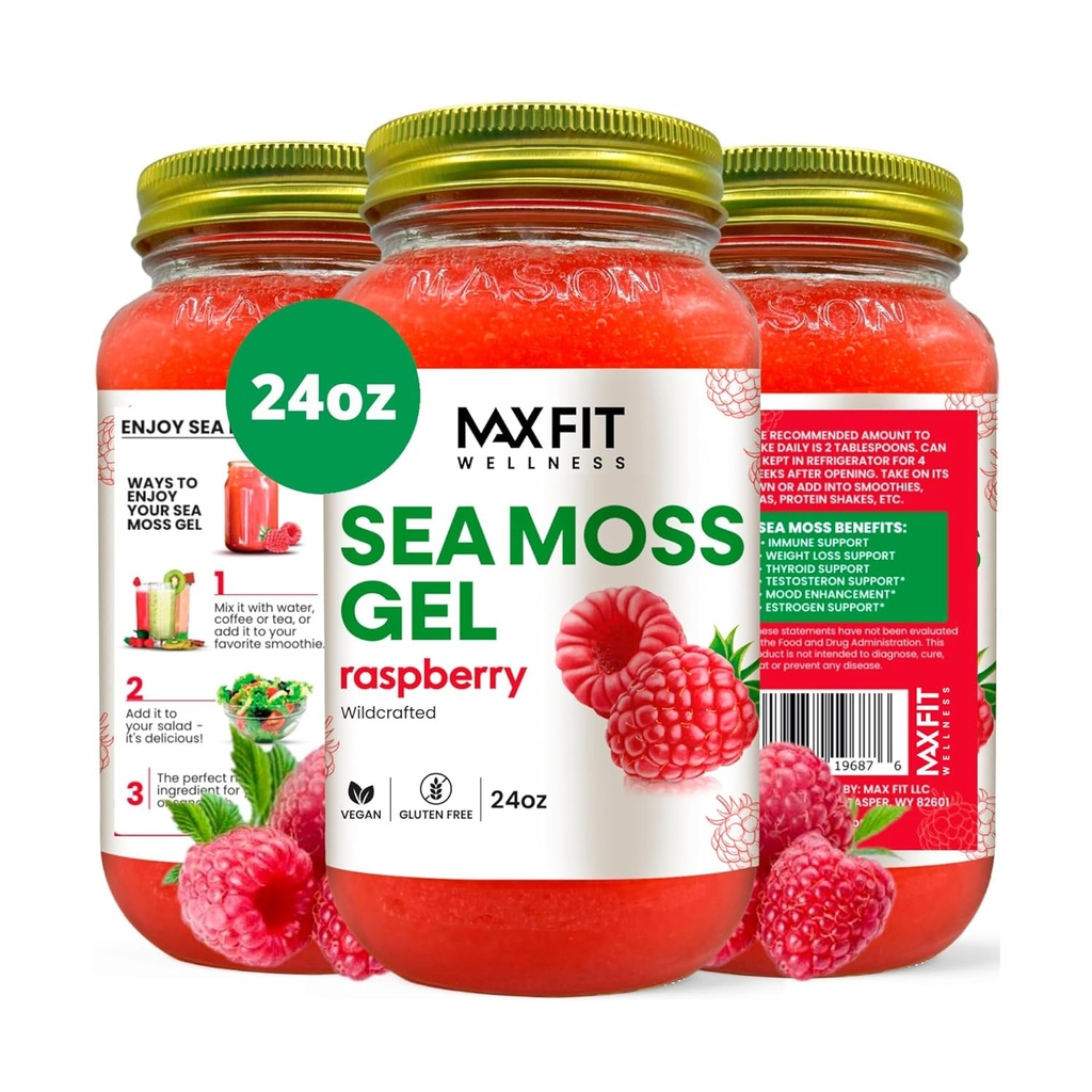 Sea Moss Gel Raw (12 Flavors) 24oz Wildсrafted Gold Sea Moss Gel from Saint Lucia | 92 Vitamins and Minerals | Pure Raw+Non-GMO | Vegan Superfood