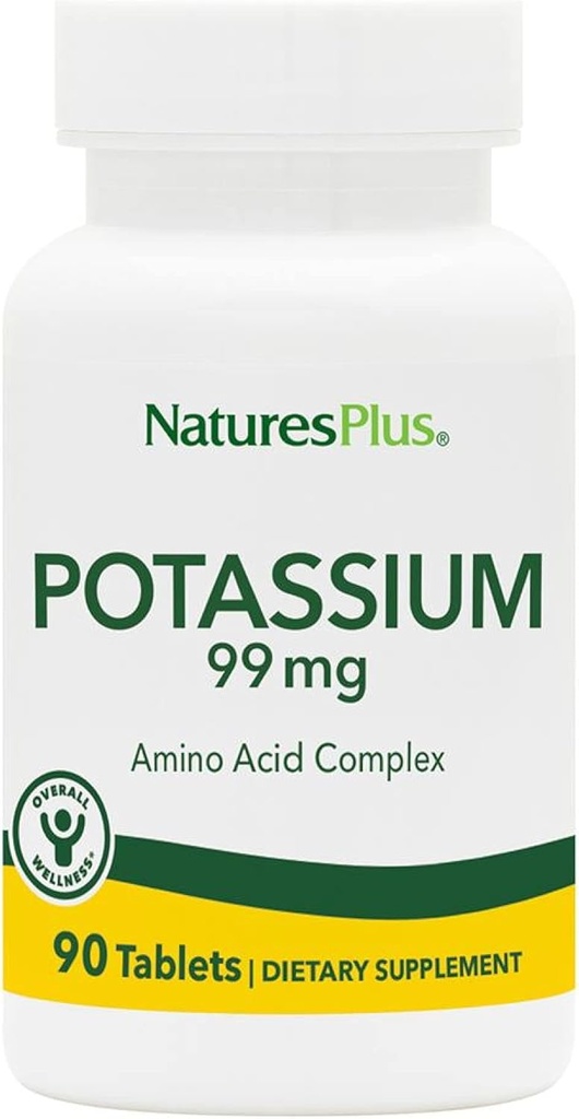 Nature’s Plus Potassium 99 mg, 90 Tablets - Supports Healthy Electrolyte Balance & Overall Well-Being - Gluten Free, Vegetarian - 90 Servings
