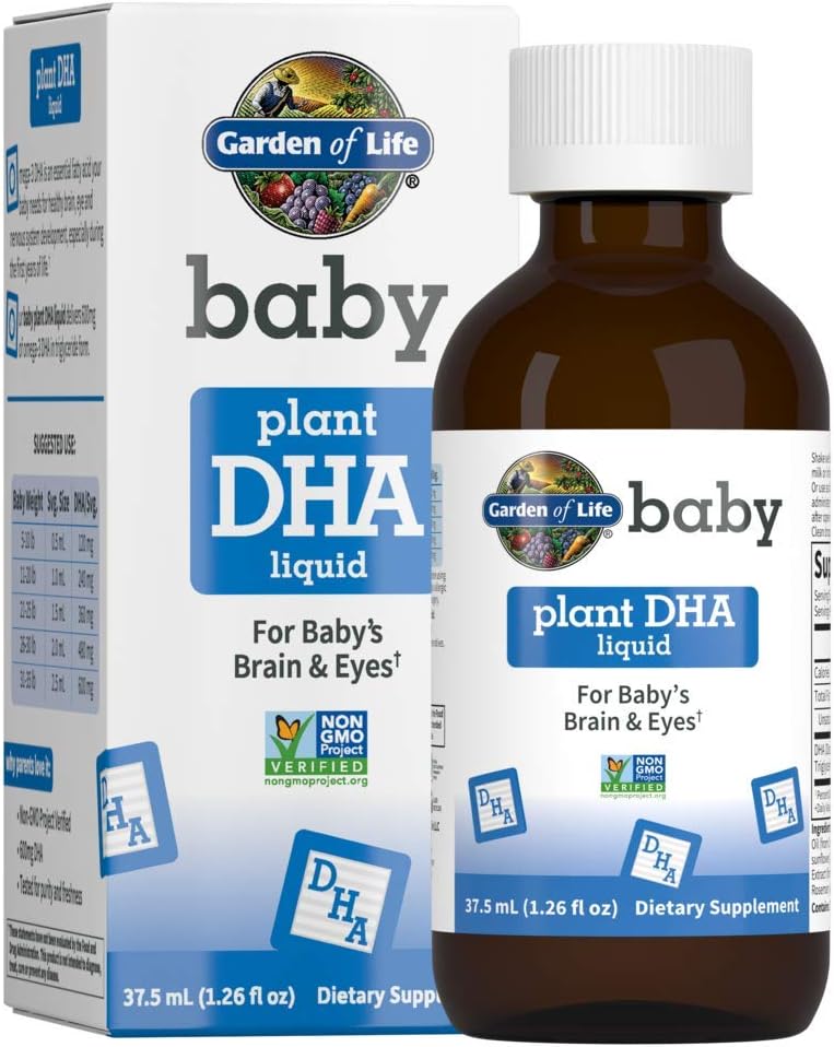 Garden of Life Baby DHA Drops, 600mg Omega 3 DHA Vegan for Baby's Brain & Eyes from Vegetarian Friendly Plant Based Sources (No Fish Oil) for Babies & Toddlers, 37.5 mL (1.26 fl oz) Liquid