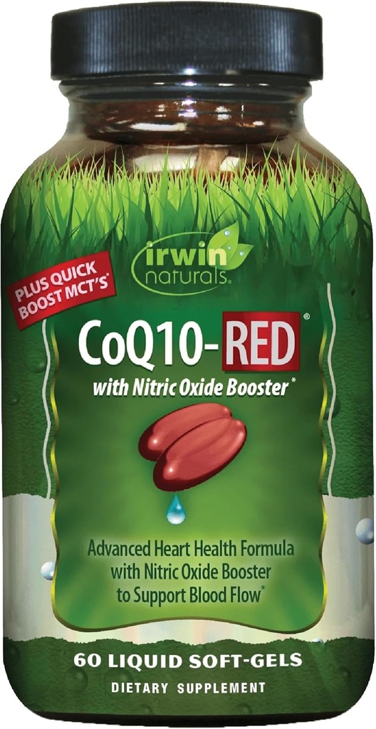 Irwin Naturals CoQ10-RED with Nitric Oxide Booster & MCTs – 60 Liquid Soft-Gels – Heart & Energy Support