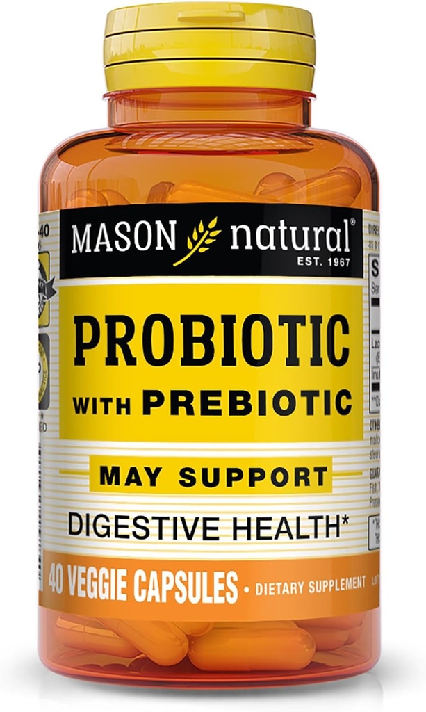 MASON NATURAL Probiotic with Prebiotic, 40 Day Supply for Normal Digestive Function & Improved Gut Health, 40 Veggie Capsules