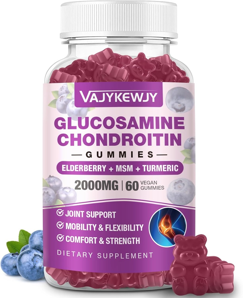 Sugar Free 2000mg Glucosamine Chondroitin Gummies, Extra Strength Glucosamine with Chondroitin MSM & Turmeric, Joint Support Supplement, Antioxidant Immune Support - 60 Gummies
