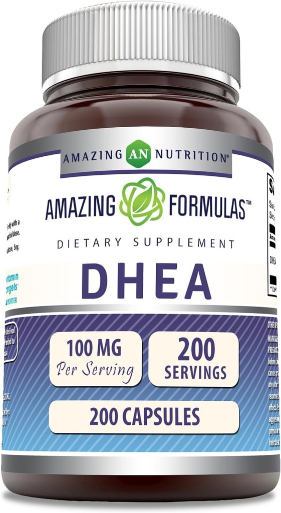 Amazing Formulas DHEA 100 mg Capsules | Supplement | Non-GMO | Gluten Free | Made in USA (1 Pack, 200 Count)