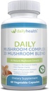 Daily Health 10 Mushroom Blend Complex 60 Capsules Cordyceps, Reishi, Shiitake, Lions Mane, Maitake, Turkey Tail, Chaga, Agaricus, White Button, Black Fungus, Vegan Friendly (1 Month Supply)