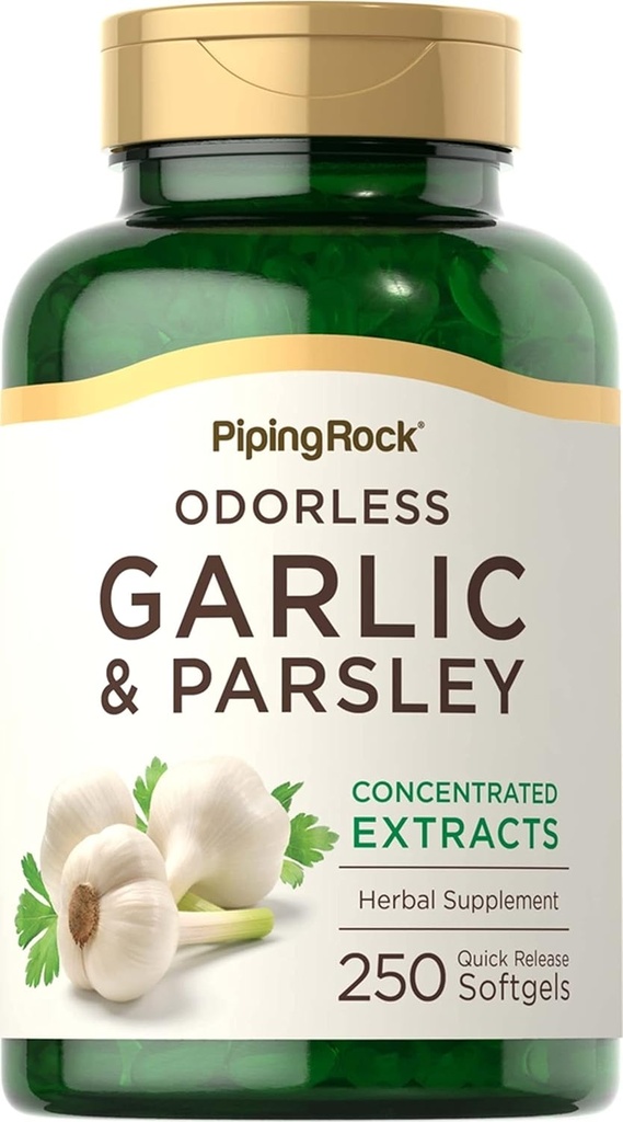 Piping Rock Odorless Garlic and Parsley Pills | 500mg | 250 Softgel Capsules | Concentrated Herbal Extract | Non-GMO, Gluten Free Supplement