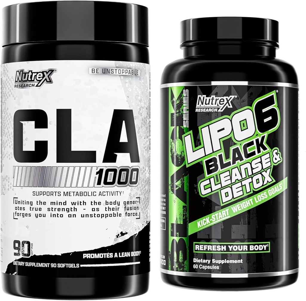 Nutrex Research CLA, 90 Soft Gels - 1000mg Conjugated Linoleic Acid - and Lipo-6 Cleanse & Detox for Weight Loss