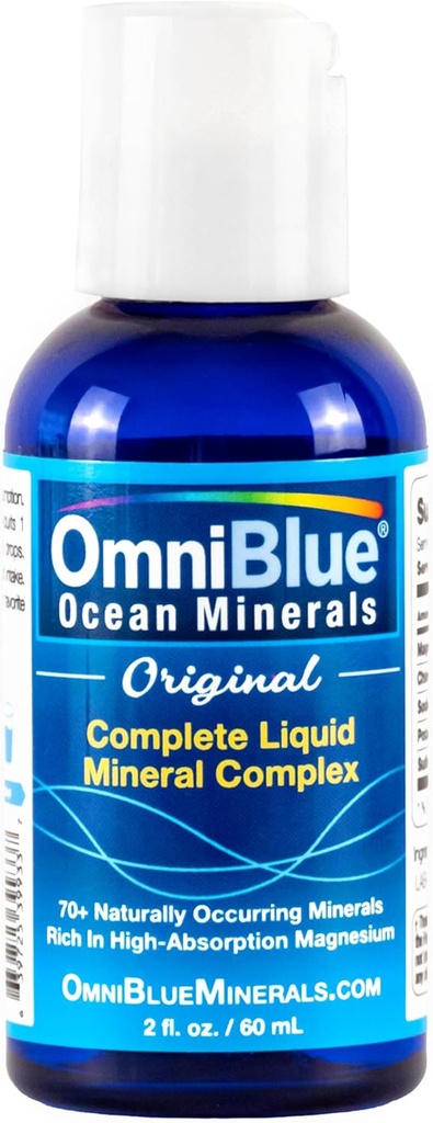 OmniBlue Ocean Minerals - 70+ Trace Minerals & Liquid Magnesium - Potassium, Chloride- Low Sodium - Natural Support for Sleep, Digestion, Regularity, Hydration & Electrolyte Balance (2 oz)