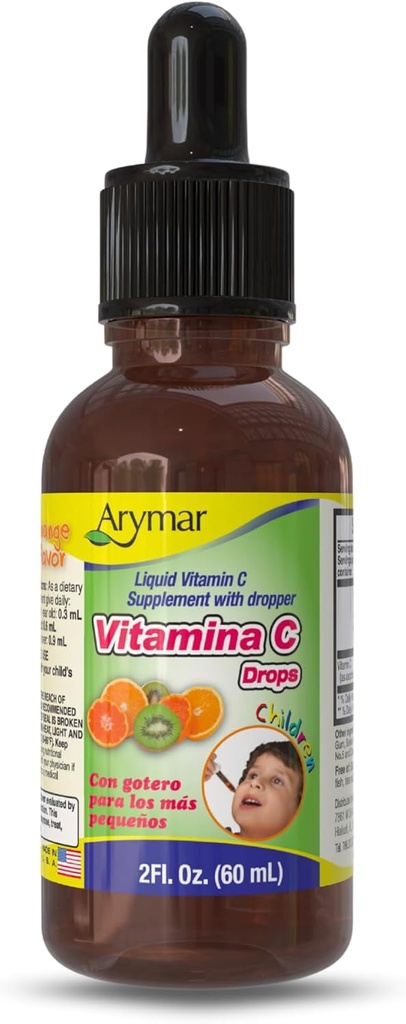 ARYMAR Vitamin C Drops – 2 fl oz Immune Support & Antioxidant Liquid, Vegan, Orange Flavor