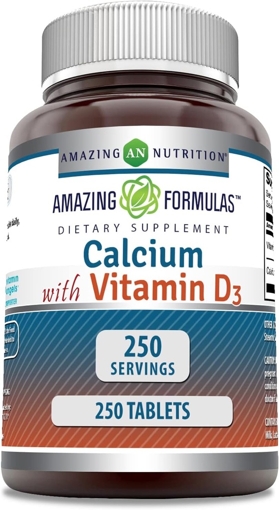 Amazing Formulas Calcium with Vitamin D3 Supplement | Tablets | Non-GMO | Gluten-Free | Made in USA (1 Pack | 250 Count)