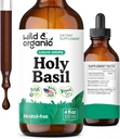 Wild & Organic Holy Basil Tincture - Relaxation & Calmness Support - Liquid Holy Basil Leaf Supplement - Tulsi Drops - Vegan, Sugar & Alcohol-Free Extract - 4 fl oz