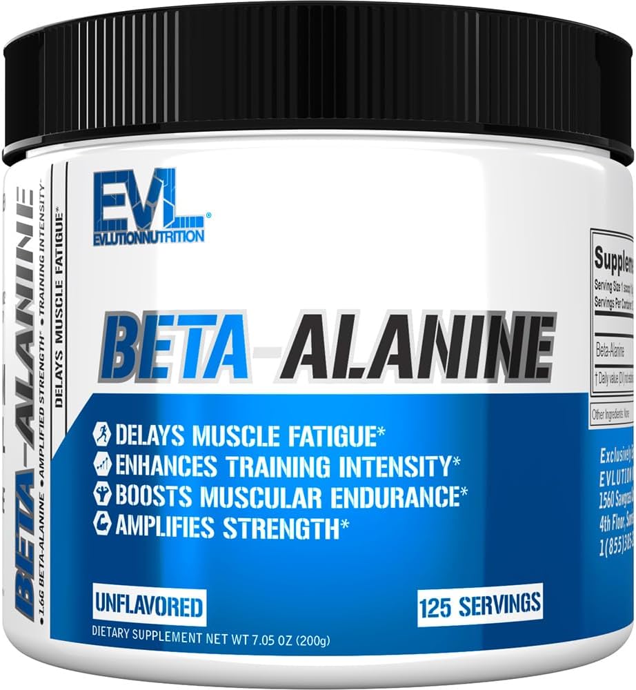 Evlution Nutrition Beta-Alanine - Supports Muscle Endurance, Intense Training & Strength - 1.6g Pure Beta-Alanine Per Serving - Recovery - Dietary Supplement - Unflavored Powder - 125 Servings
