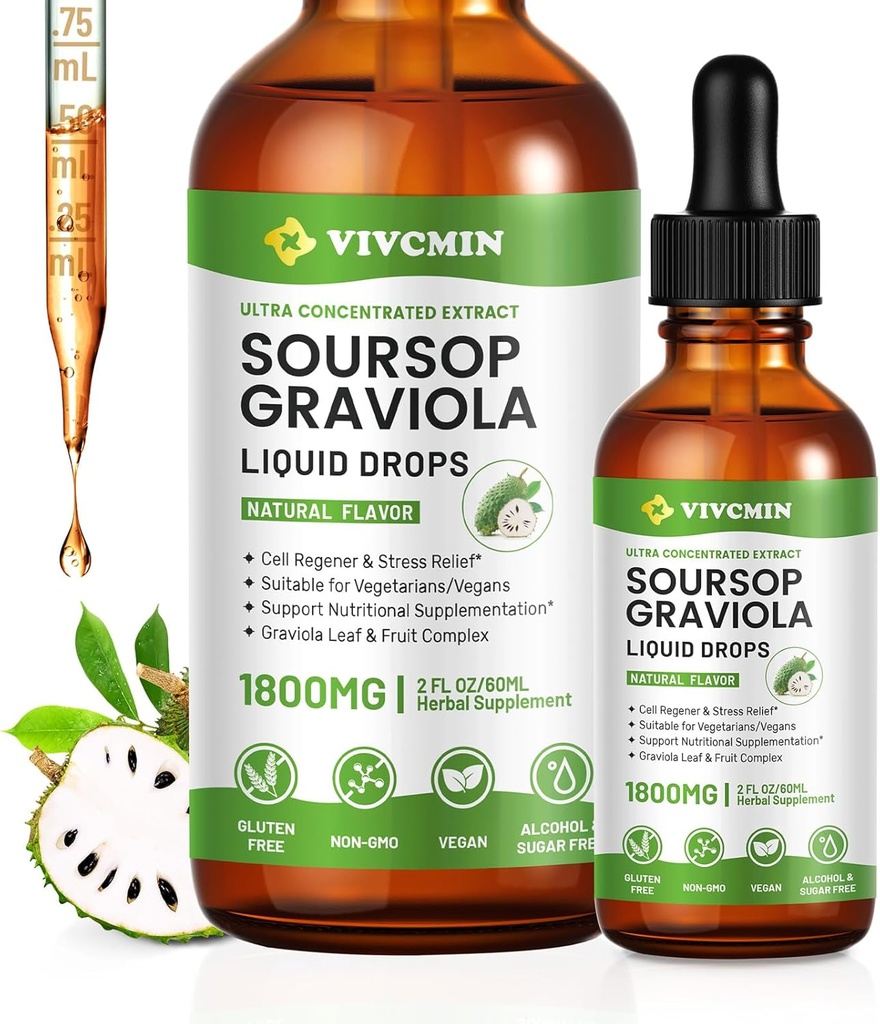 Graviola Soursop Leaf Extract Liquid - Soursop Bitters Liquid, Support Immune, Relax, Liver and Sleep | Non-GMO, Sugar & Gluten Free, Original Flavor, 2 Fl Oz