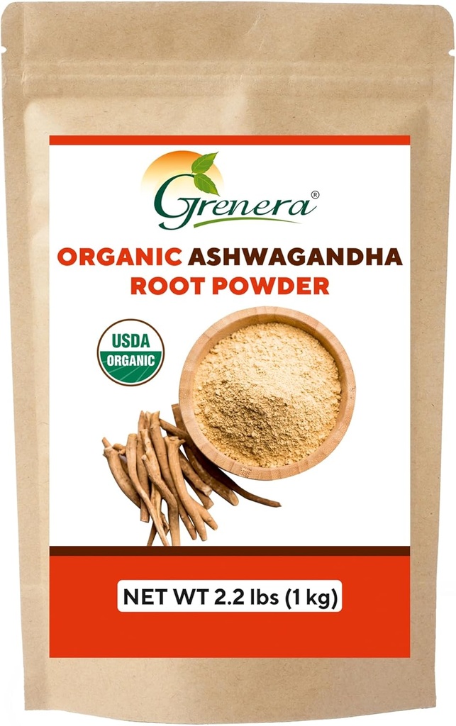 Grenera Organic Ashwagandha Powder 2.2 lbs (35.2 Ounce) (Withania somnifera) - Organic, Vegan, Kosher Certified