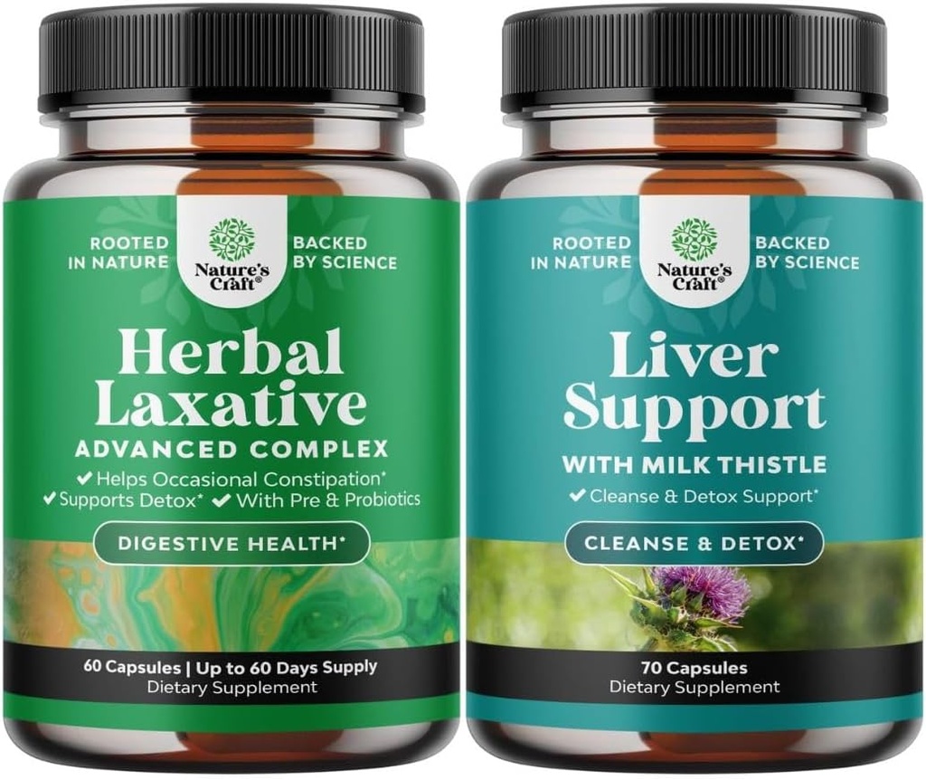 Bundle of Herbal Laxative Capsules with Probiotics Natural Laxatives for Constipation and Liver Cleanse Detox & Repair - Milk Thistle for Digestion & Immune Health - Ginger Root Choline Dandelion Root