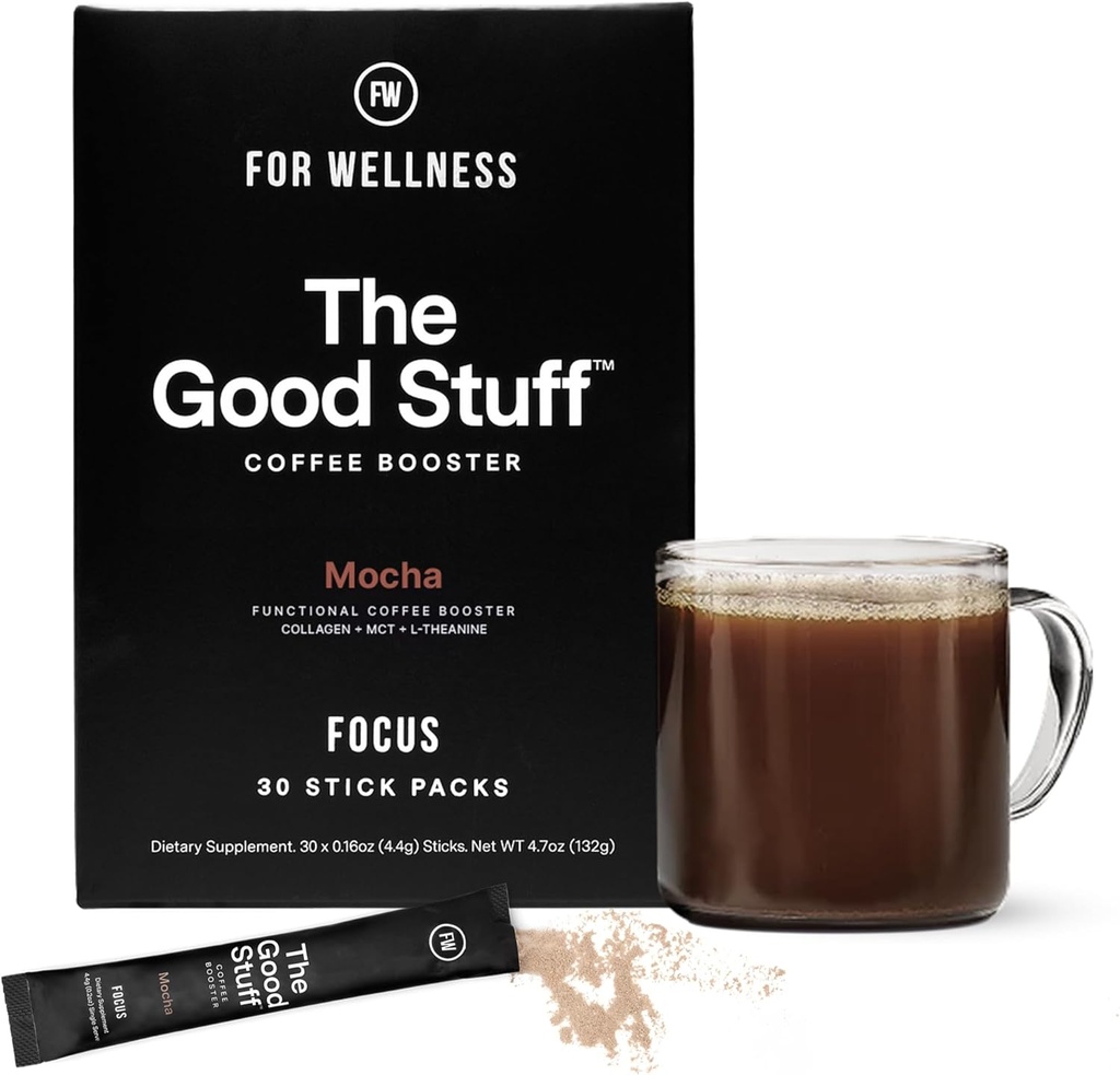 For Wellness The Good Stuff Focus – Mocha Coffee Booster | Nootropic Collagen Creamer with MCTs for Focus, Energy & Wellness | Non-Dairy, Keto-Friendly, 30 Servings