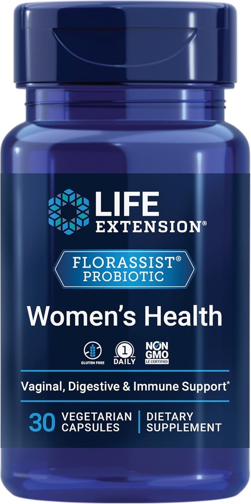 Life Extension FLORASSIST® Probiotic Women's Health, Vaginal Health, Digestive Health, Immune Health, Gluten-Free, Non-GMO, Vegetarian, Once-Daily Formula, 30 Capsules