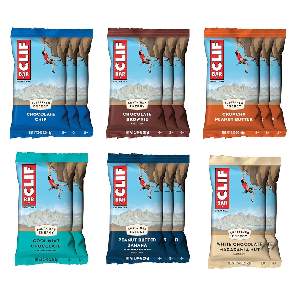 CLIF BAR - Variety Pack - 6 Flavors - Made with Organic Oats - Energy Bars - Non-GMO - Plant Based Protein Bars (16 Pack)