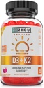 Zhou D3+K2 - Vitamin D3 K2 Supplement for Women & Men, Immune Support Vit D3 and K2 Gummy, Gelatin Free Formula with 5000 IU of D3 and MK-7 - 60 Veggie Gummies (Pack of 1)