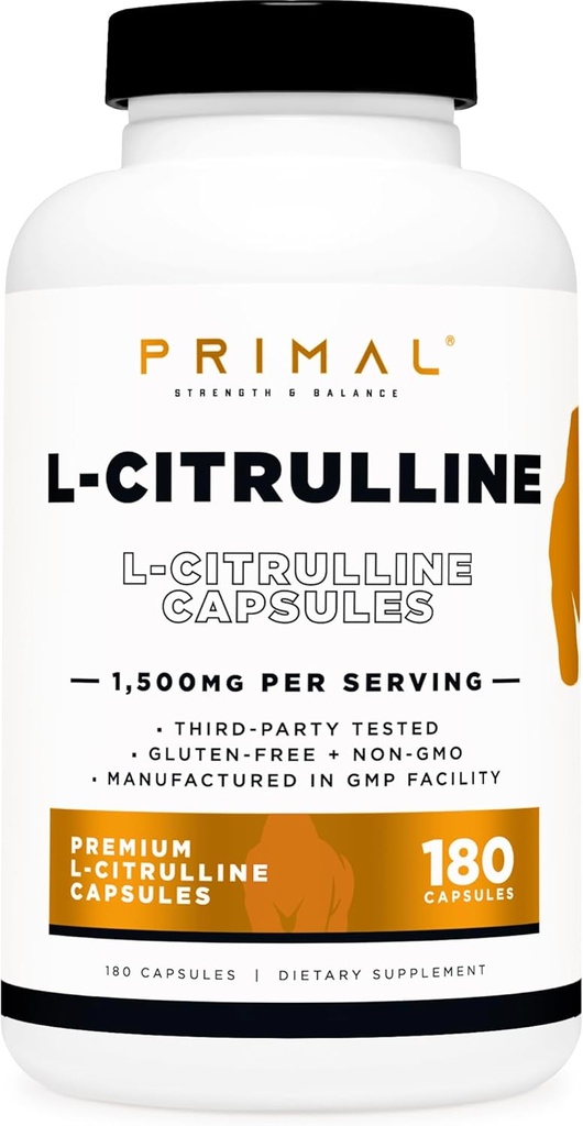 Primal L-Citrulline Capsules (180 Capsules / 1,500 mg Per Serving) | Premium L-Citrulline Supplement