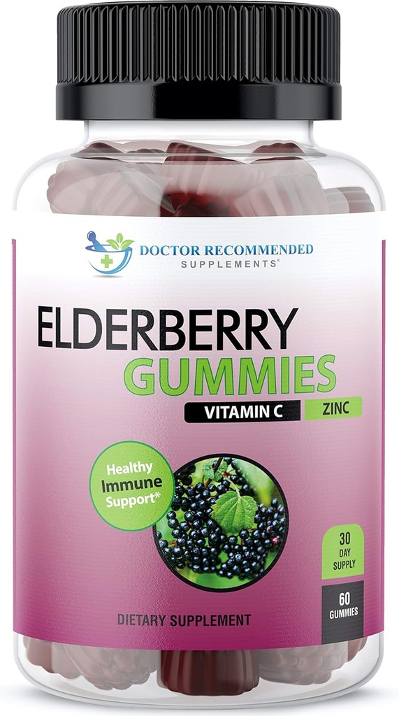 DOCTOR RECOMMENDED SUPPLEMENTS Elderberry Gummies with Zinc and Vitamin C - Black Elderberry with Vitamin C and Zinc for Kids and Adults, Antioxidant Supplement - 60 Gummies