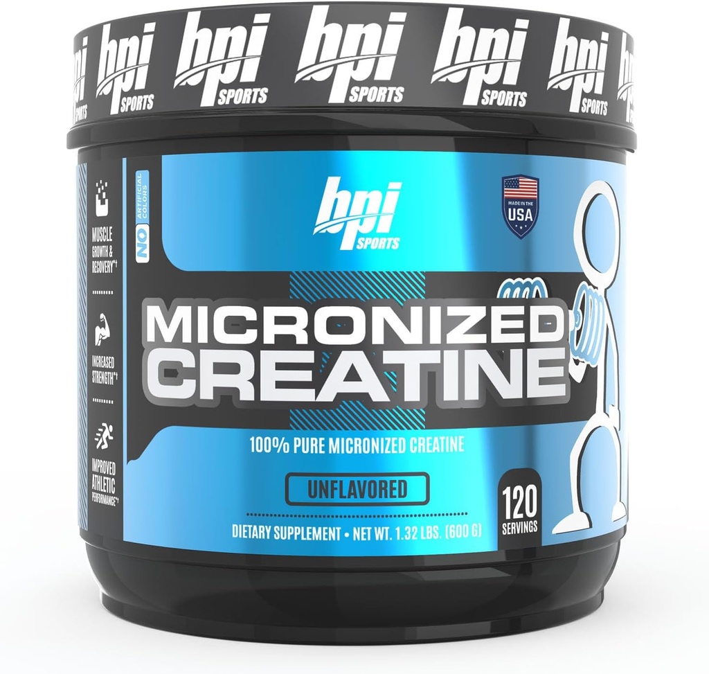 BPI Sports Micronized Creatine - Increase Strength - Reduce Fatigue - Lean Muscle Building - 100% Pure Creatine - Better Absorption - Supports Muscle Growth - Unflavored - 120 Servings - 21.16 Ounce